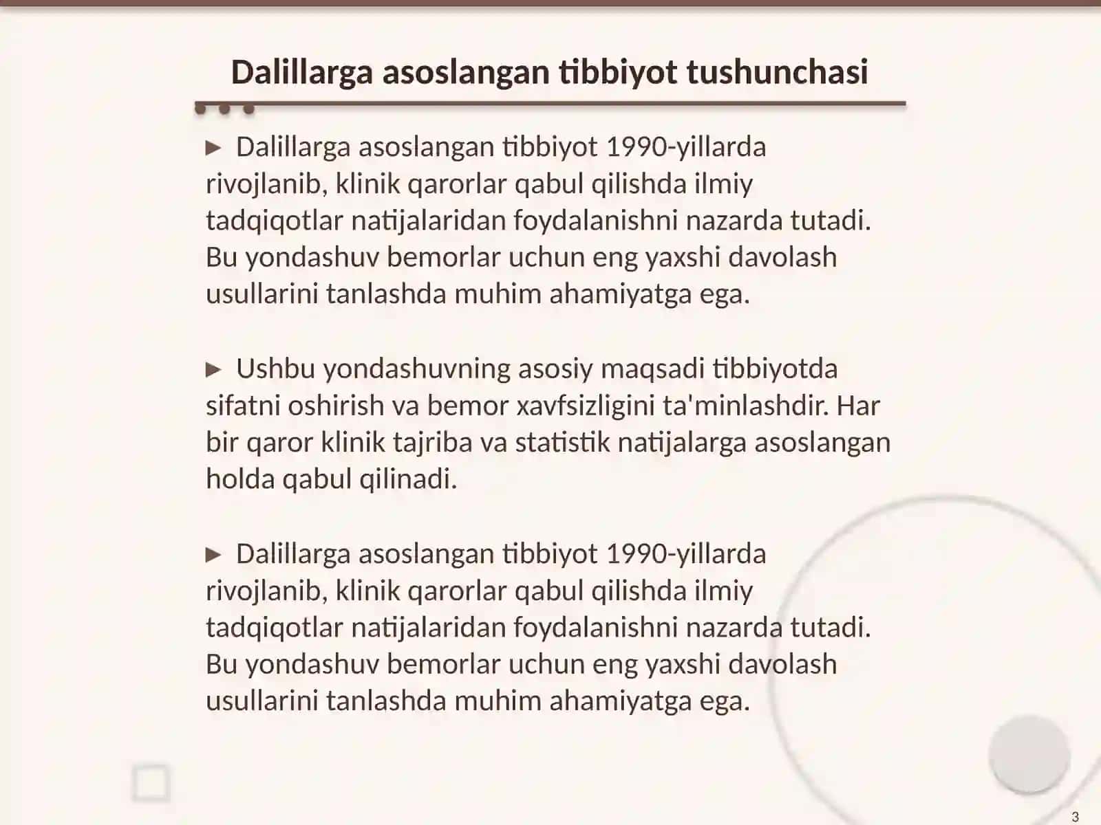 Dalillarga asoslangan tibbiyoting o'rni 3