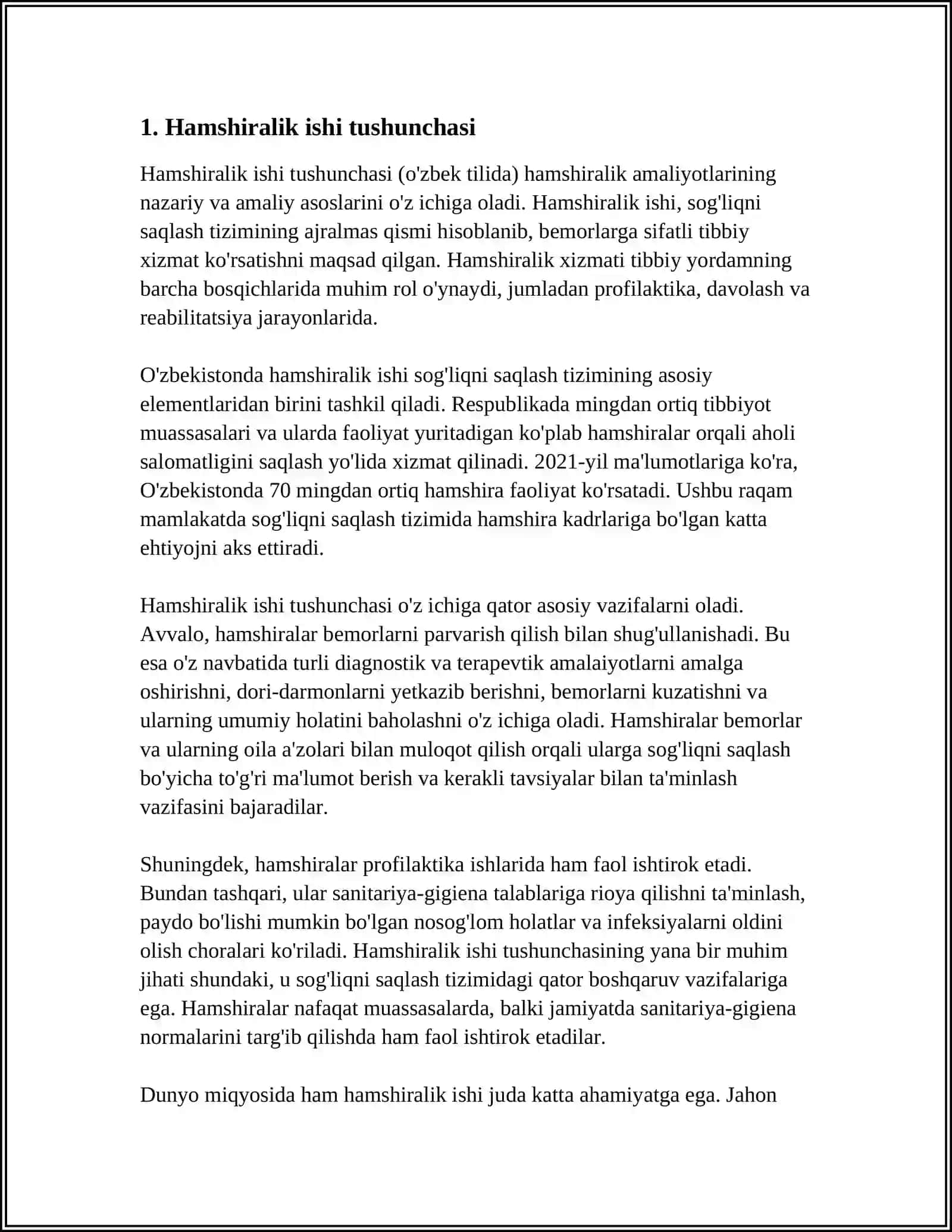 HAMSHIRALIK ISHINING TA`RIFI. HAMSHIRALIK ISHINING FANI TARIXI VA RIVOJLANISHI 3