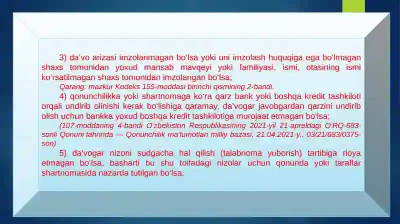DA’VO ARIZASINI KO‘RMASDAN QOLDIRISH 3