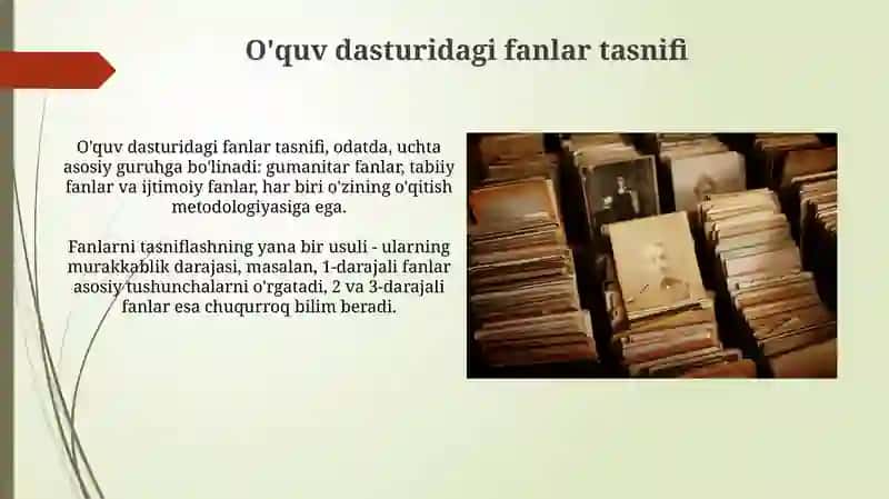 O'quv dasturidagi fanlar va ularning o'zaro bog'liqligi 3