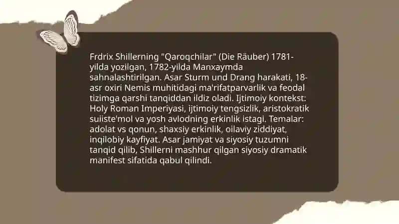 Frdrix Shiller Qaroqchilar asari tahlili 3