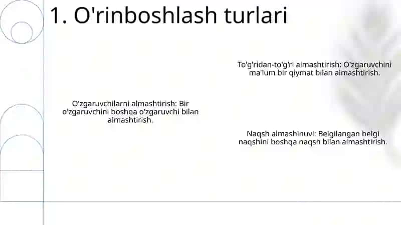 Oʻrin almashtirishlar va oʻrniga qoʻyishlar 3