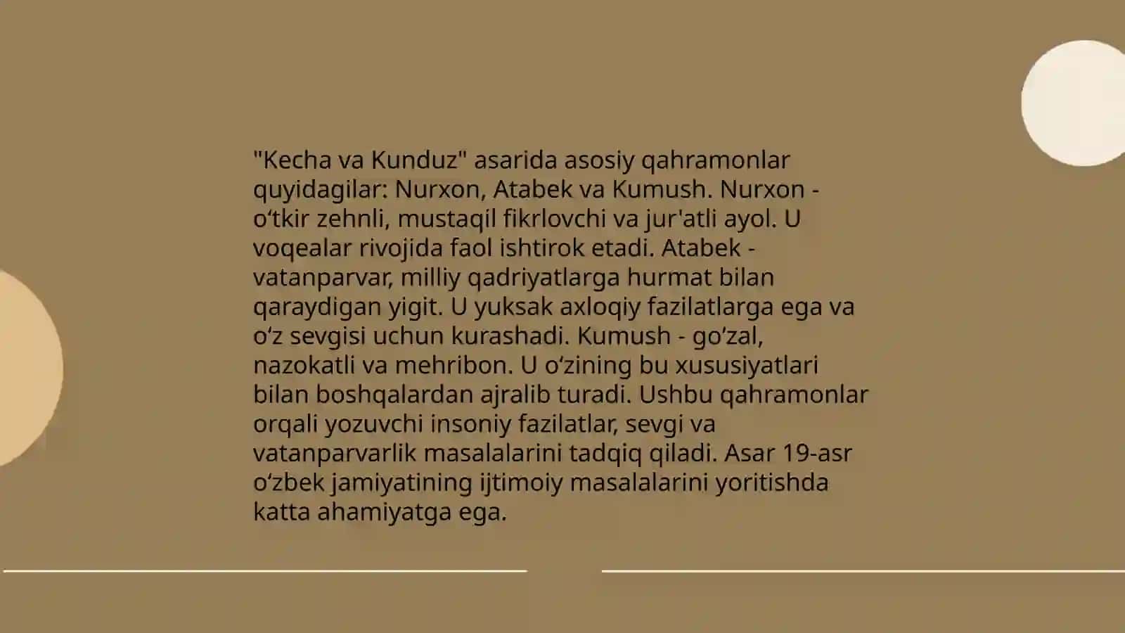 Kecha va Kunduz asaridagi asosiy qahramonlar tahlili 3