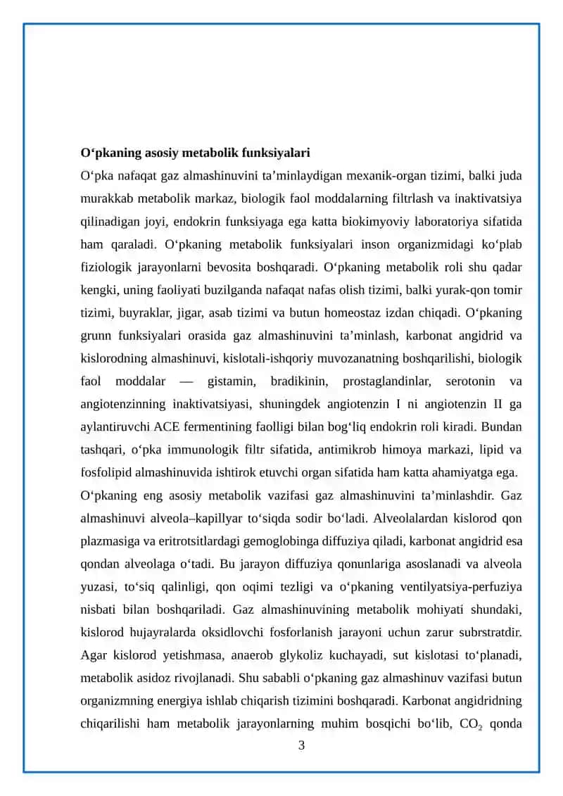 O'pkaning metabolik funksiyalari va ularning buzilishlari 3