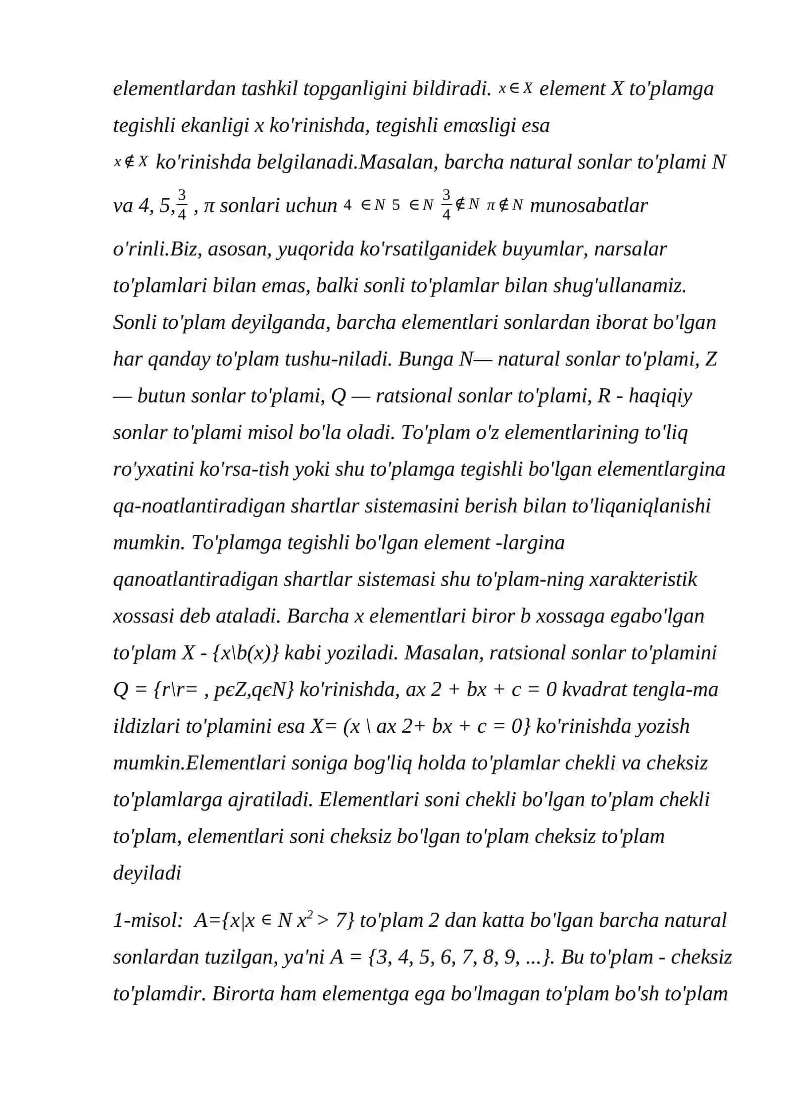 Matematika analizi - To'plam tushunchasi 3
