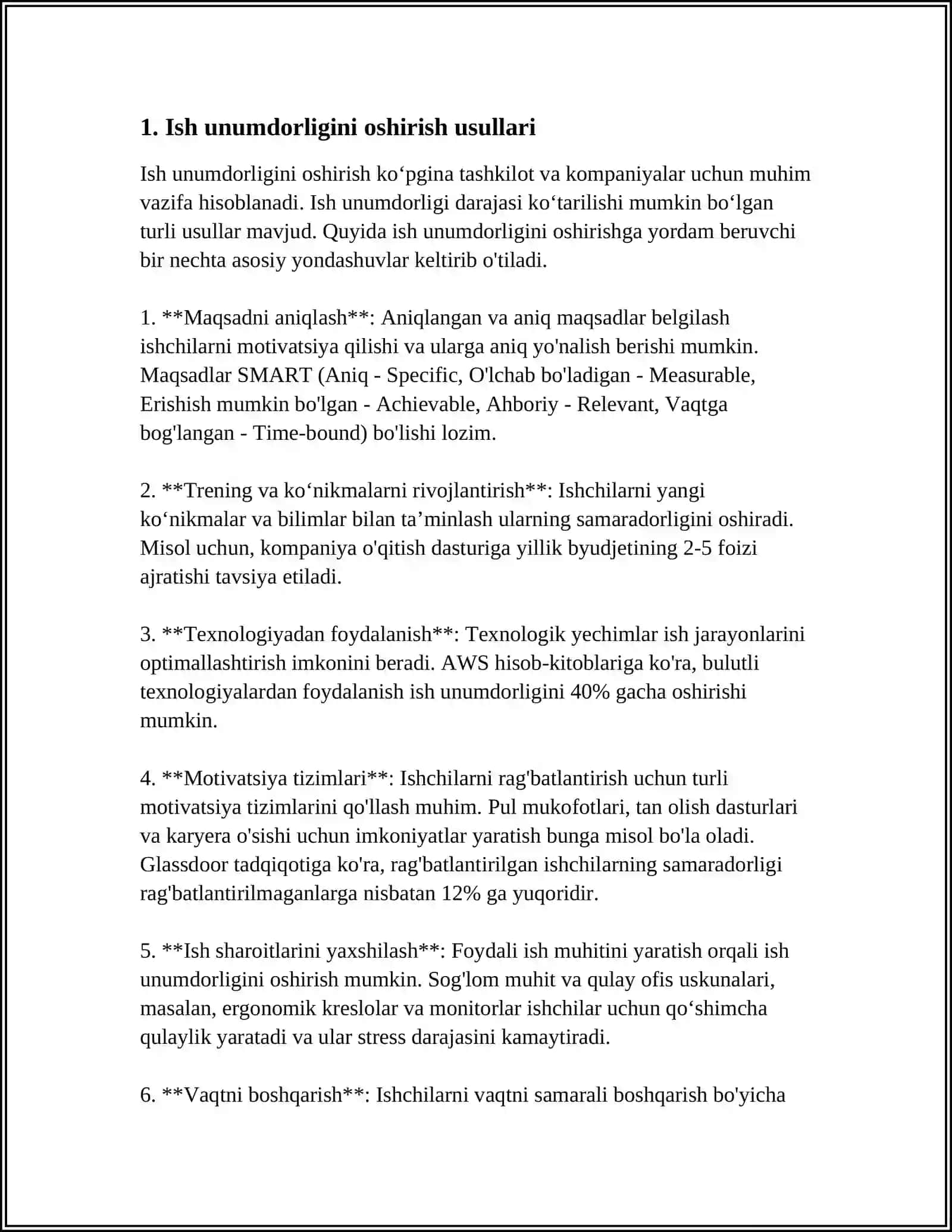 MEHNAT UNUMDORLIGI VA HOSILDORLIK, OʻRTACHA MIQDORLAR.FOIZGA DOIR IQTISODIY MAZMUNDAGI ARALASH MASALALAR 3