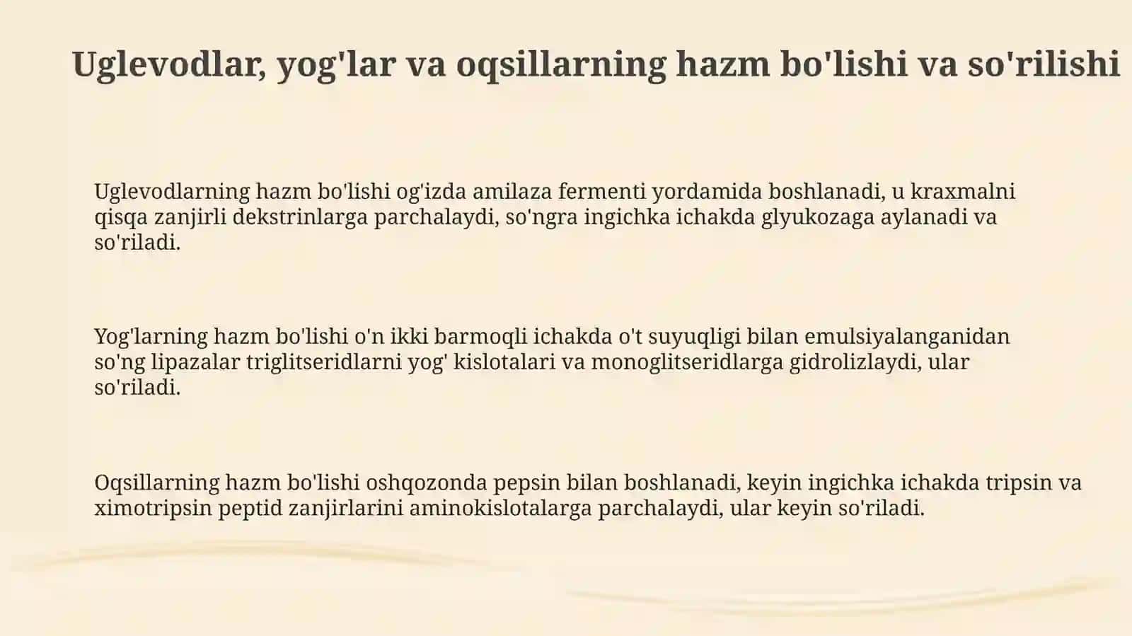 Moddalar almashinuvi: uglevodlar, yog' va oqsil metabolizmi 3