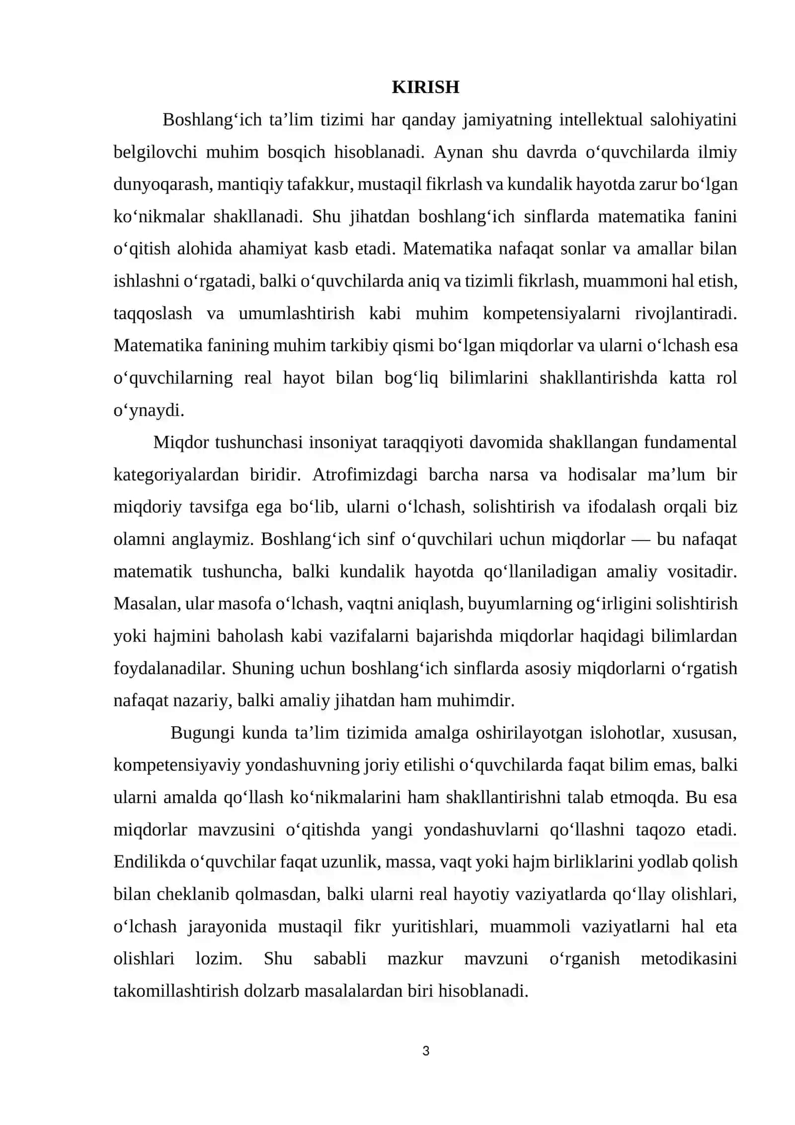 Boshlang’ich sinflarda asosiy miqdorlarning nazariy asosi va ularni o’rganish metodikasi 3