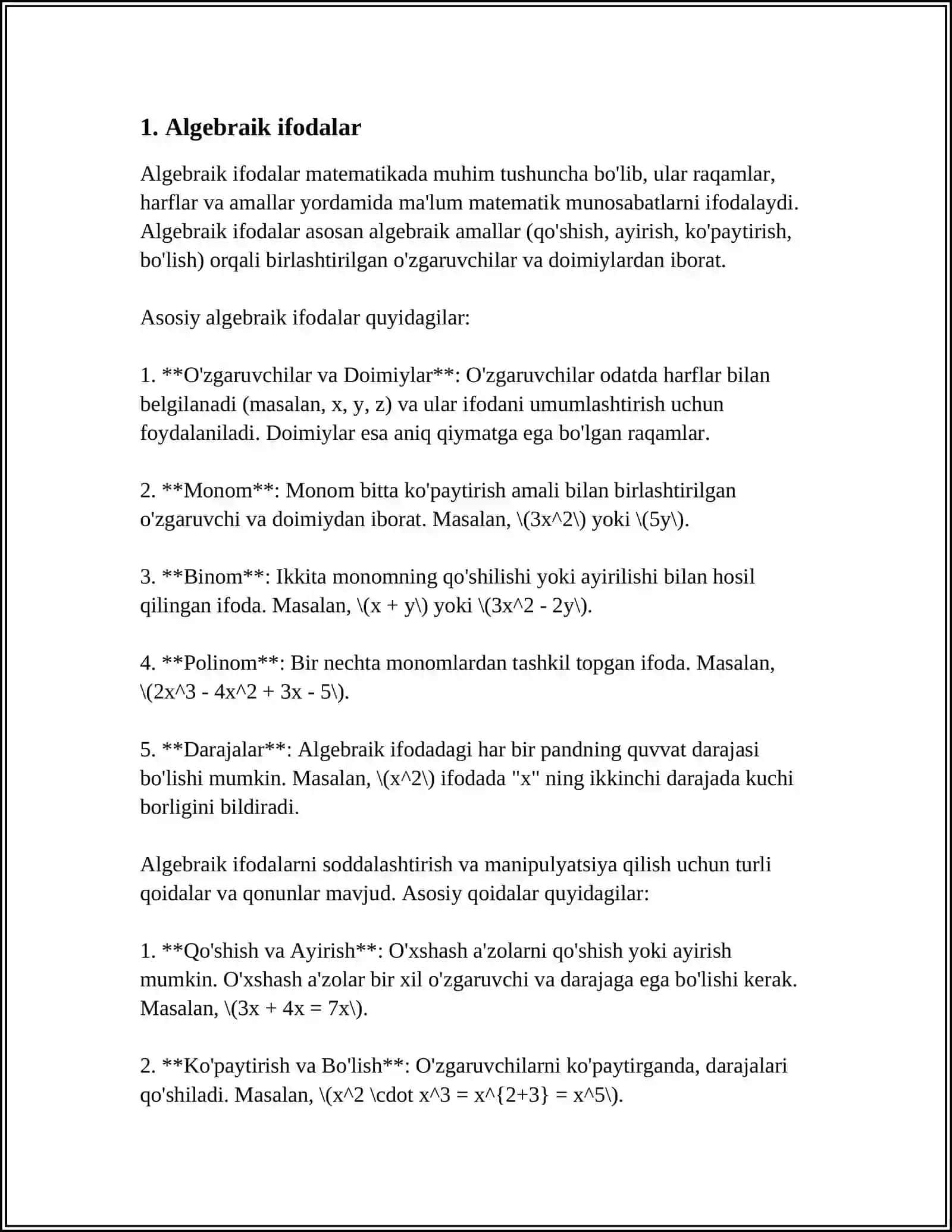 MATEMATIK FORMULA VA IFODALAR BILAN ISHLASH KUTUBXONASI 3