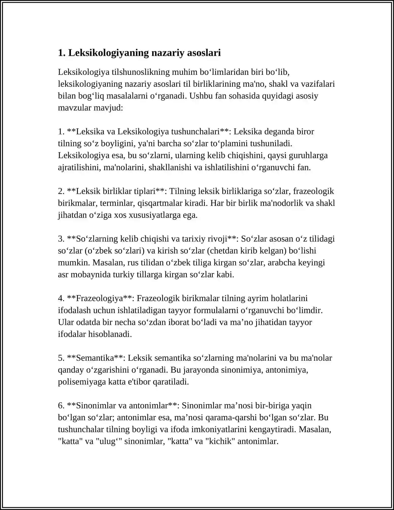 LEKSIKOLOGIYA VA SEMASIOLOGIYA. SOʻZ TILNING MARKAZIY BIRLIGI SIFATIDA 3