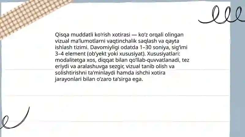 Qisqa muddatli ko‘rish xotirasi 3