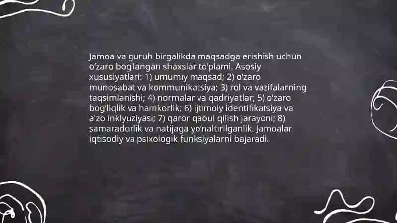 Jamoa guruh tushunchalari kichik guruhlar klassifikatsiyasi 3
