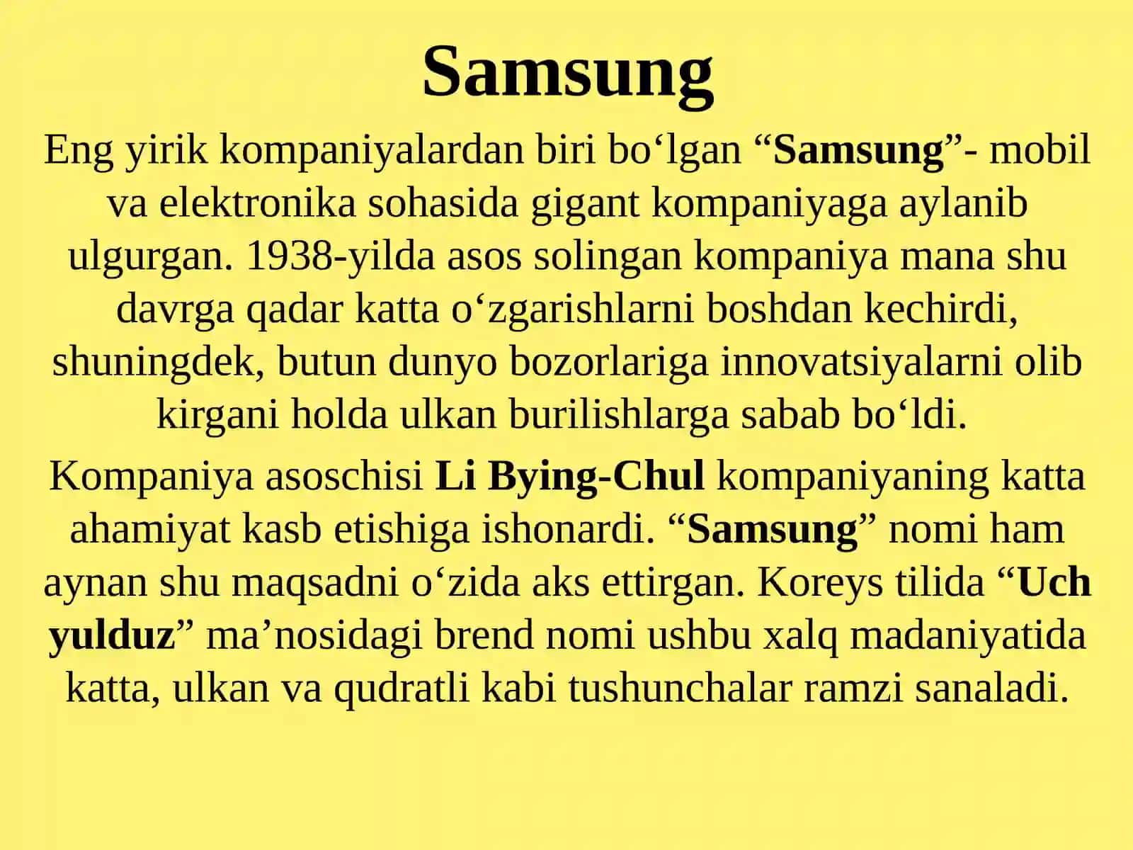 Samsung kompaniyasi yutuqlari va faktlar 3