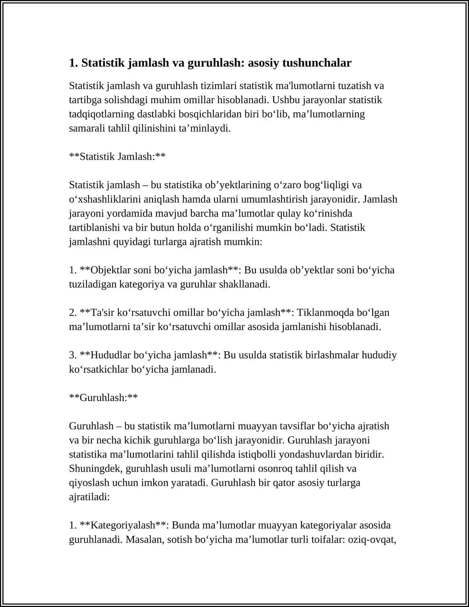 STATISTIK JAMLASH VA GURUHLASH 3