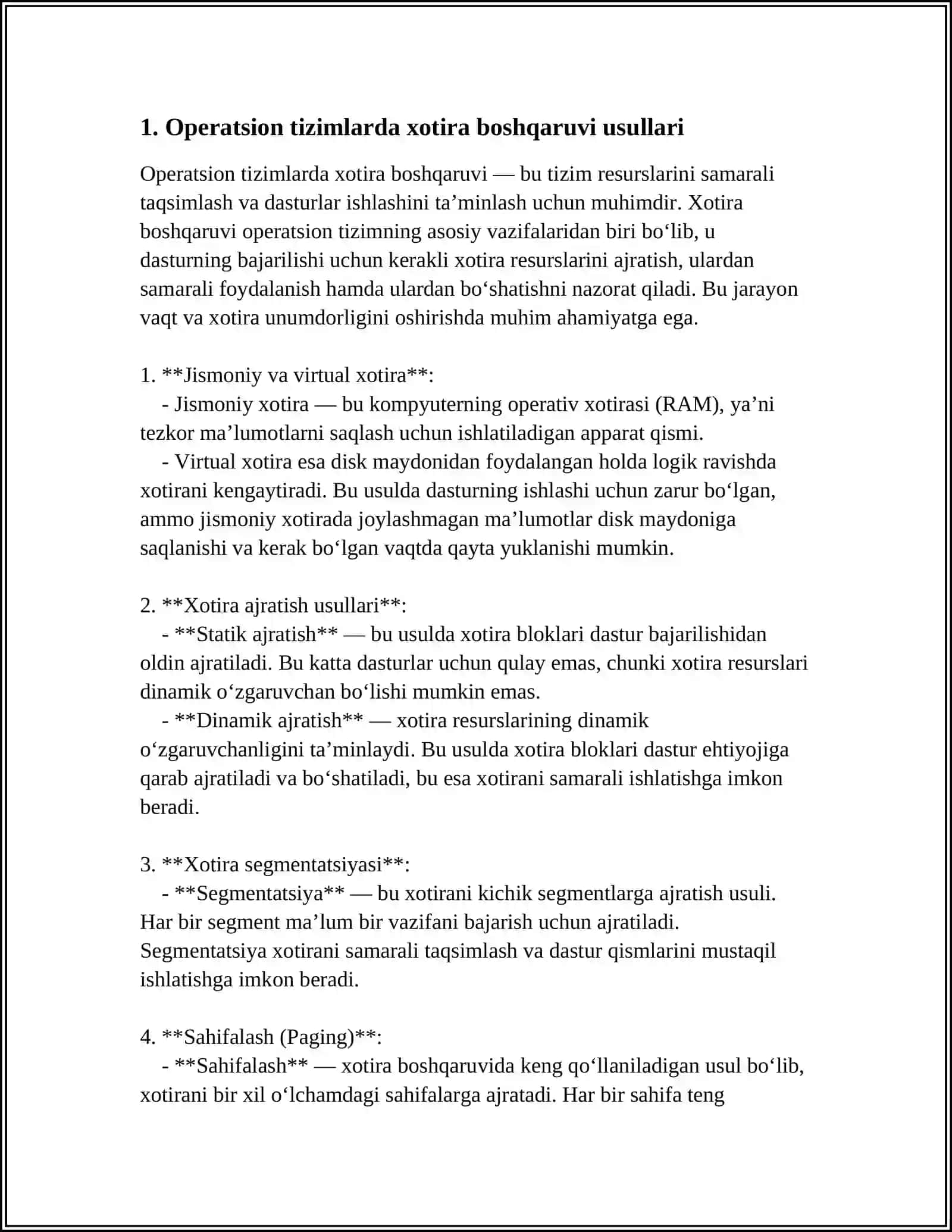 O‘RNATILGAN OPERATSION TIZIMLARDA XOTIRANI BOSHQARISH 3