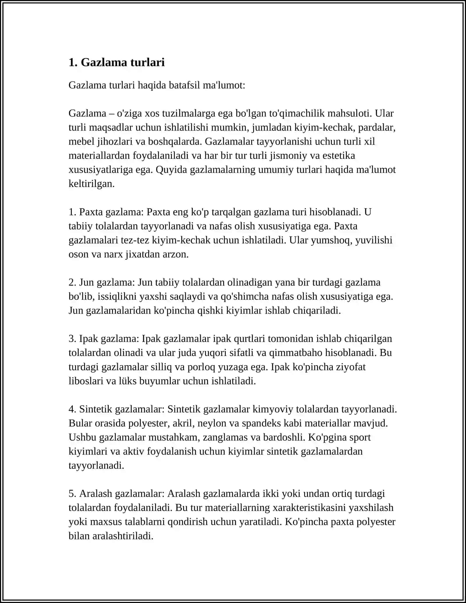 GAZLAMA VA IP TURLARI.GAZLAMANING XUSUSIYATLARI 3