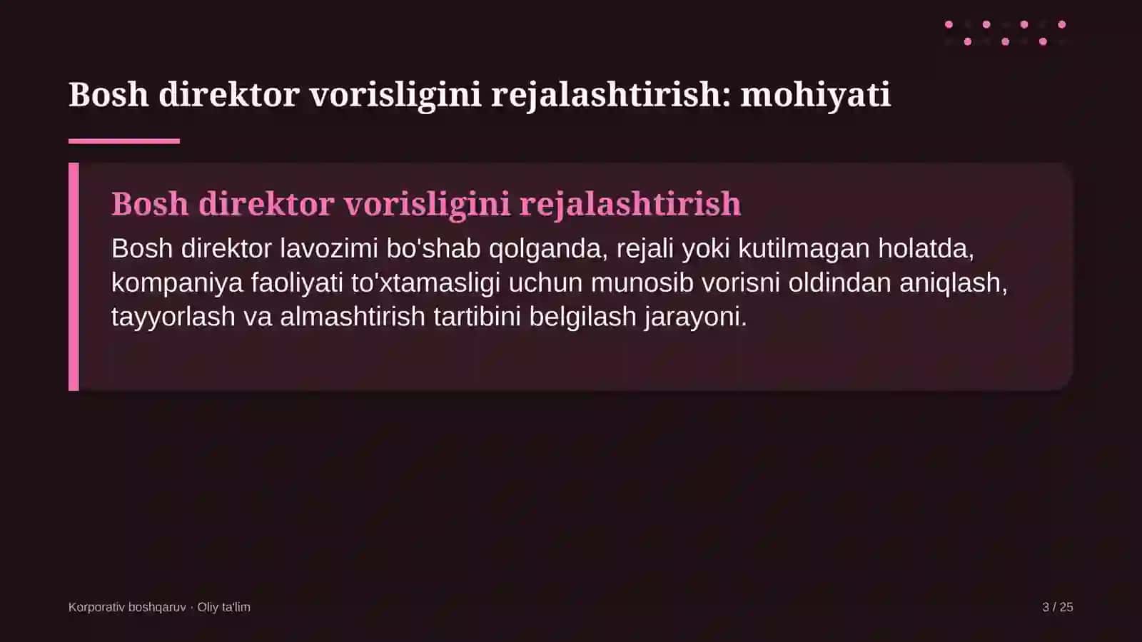 Korporativ boshqaruv · Oliy ta'lim 3