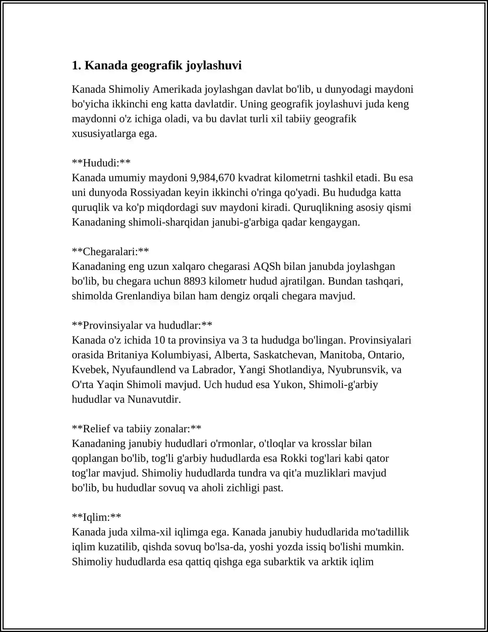 KANADA DAVLATINING IQTISODIY-GEOGRAFIK TAVSIFI 3