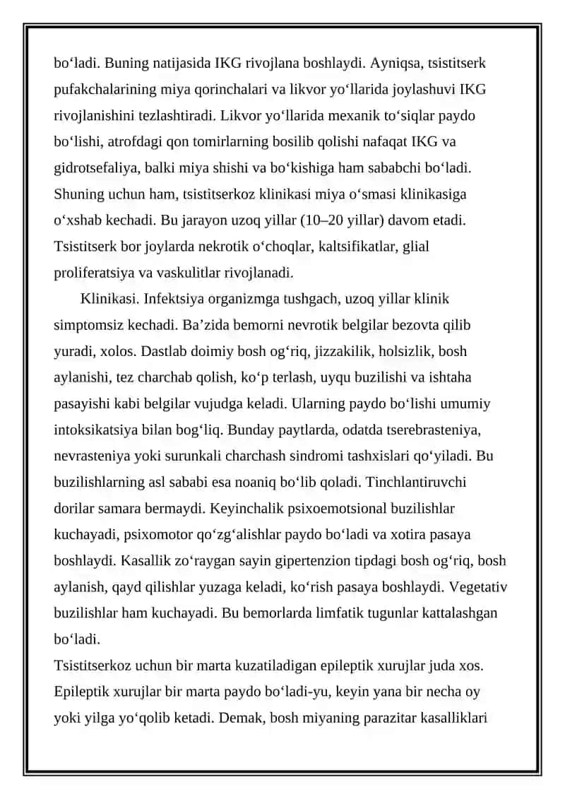 BOSH MIYANING PARAZITAR KASALLIKLARI 3