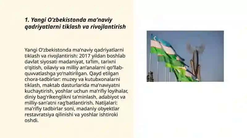 Yangi Oʻzbekistonda amalga oshirilayotgan maʼnaviy oʻzgarishlar 3