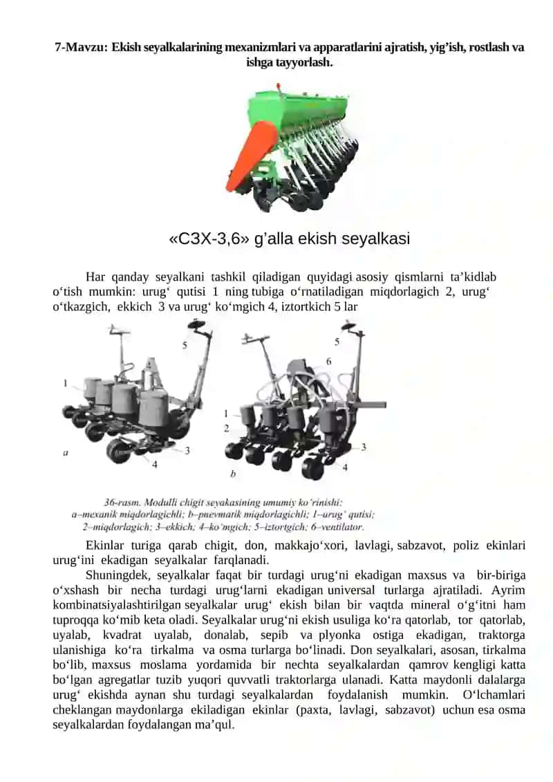 Ekish seyalkalarining mexanizmlari va apparatlarini ajratish 3