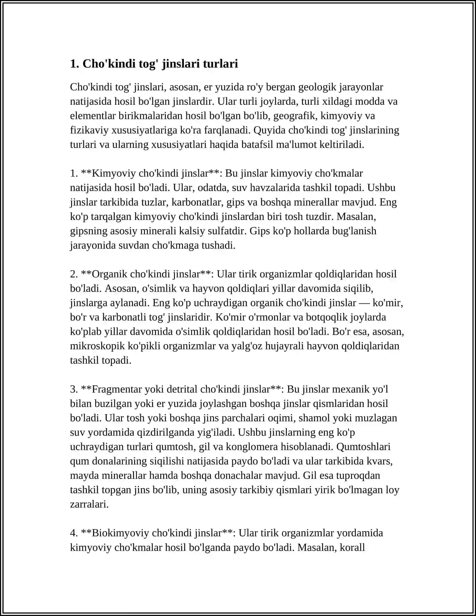 CHOʻKINDI TOGʻ JINSLARI VA ULARNING TASNIFI 3