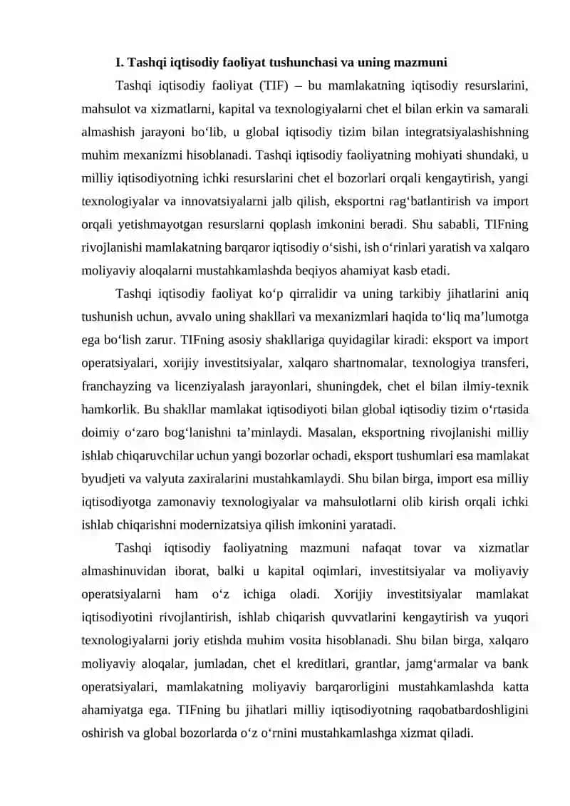 Oʻzbekiston Respublikasi Tashqi Iqtisodiy Faoliyatni Tartibga Solish Mexanizmlari 3