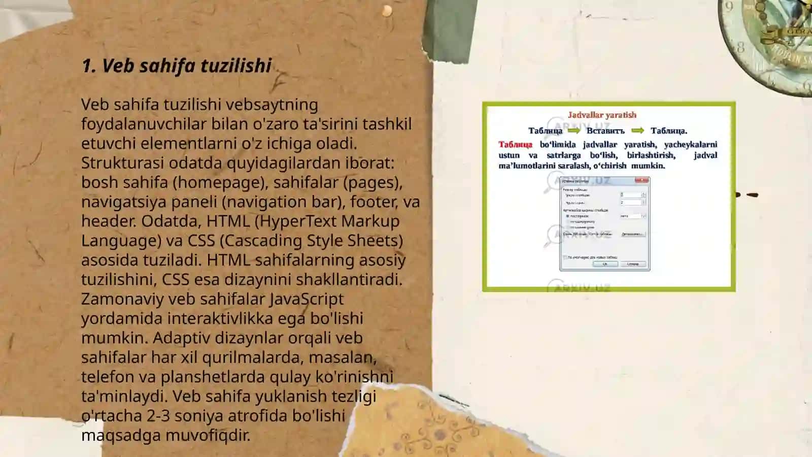 Veb sahifaning tuzilishi va yaratish imkoniyatlari,asosiy tushunchalari 3