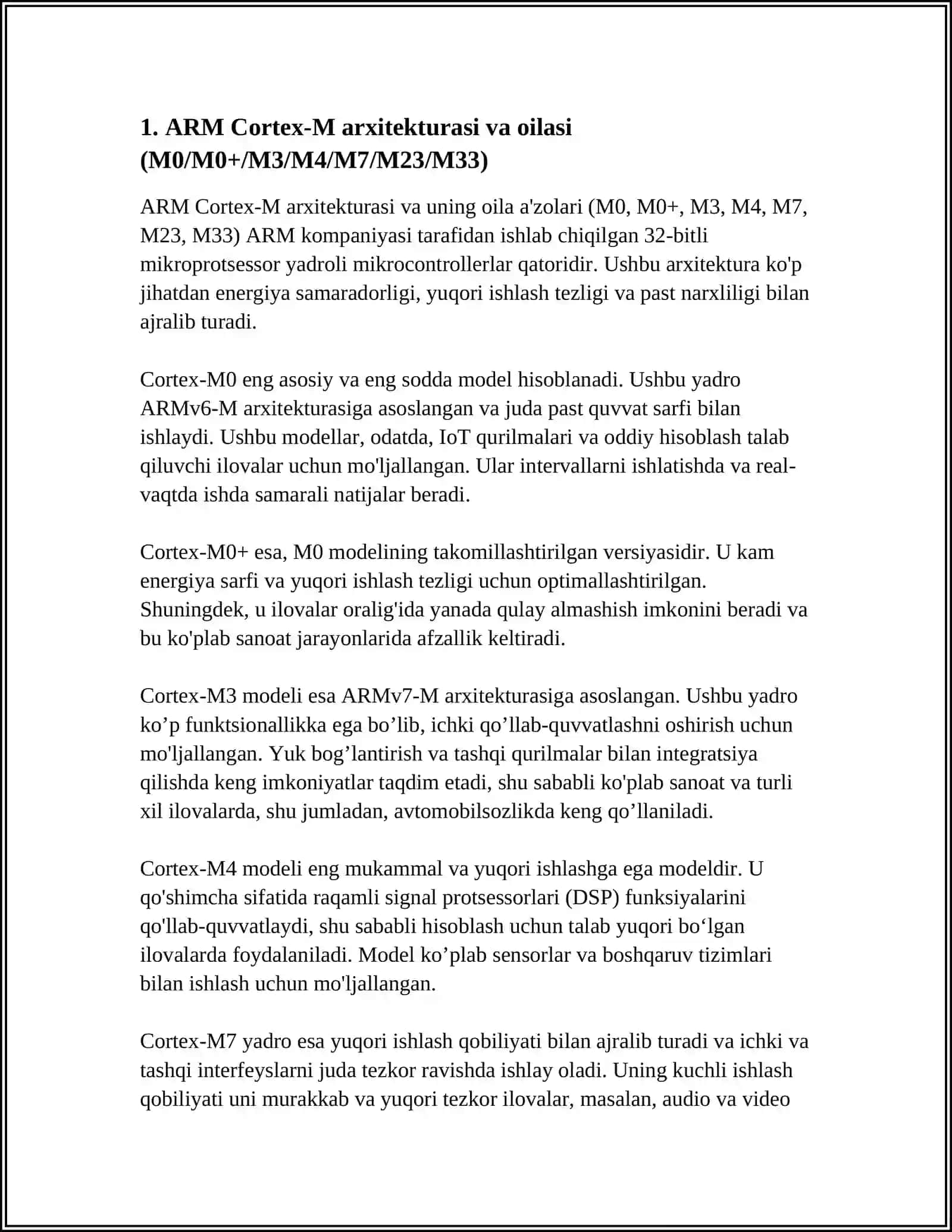 ARM Cortex-M mikrokontrollerlari va ularning imkoniyatlari 3
