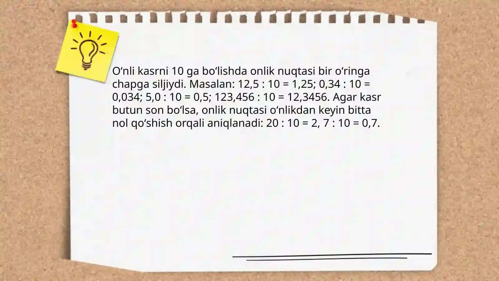 Oʻnli kasrlarni 10, 100 va 1000 ga boʻlish 3