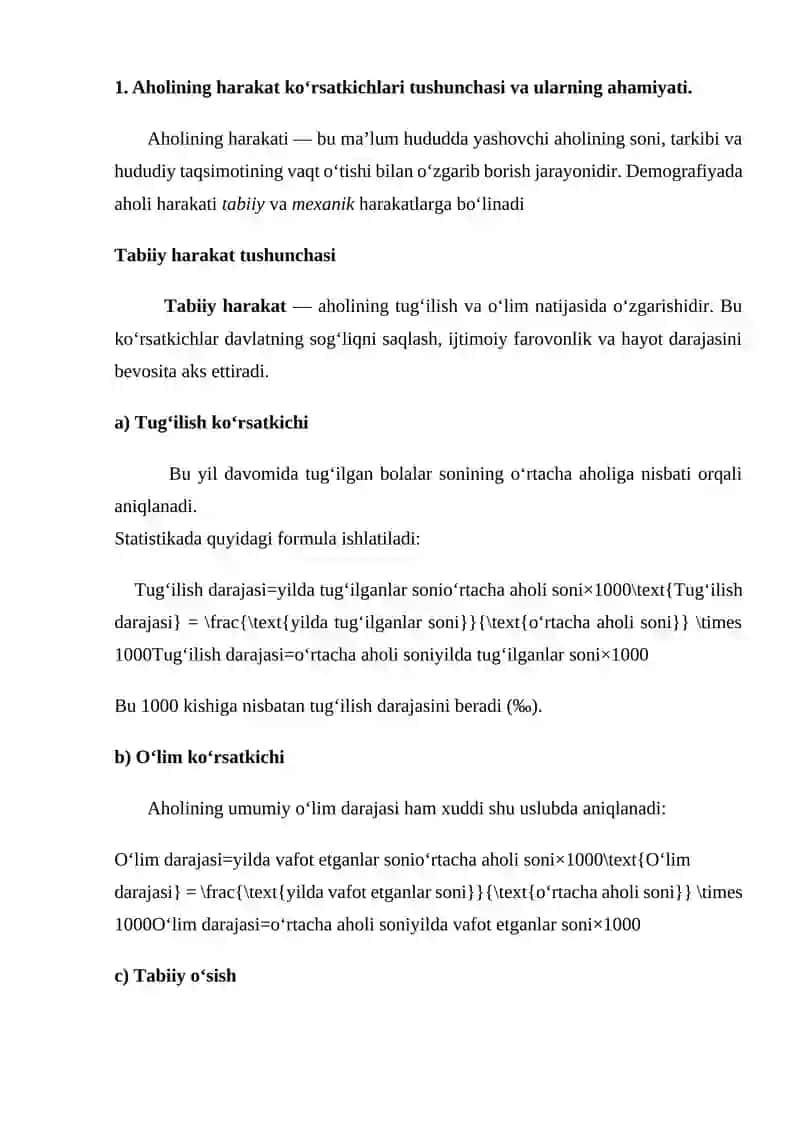 Aholining harakat ko’rsatgichlari statistikasi 3