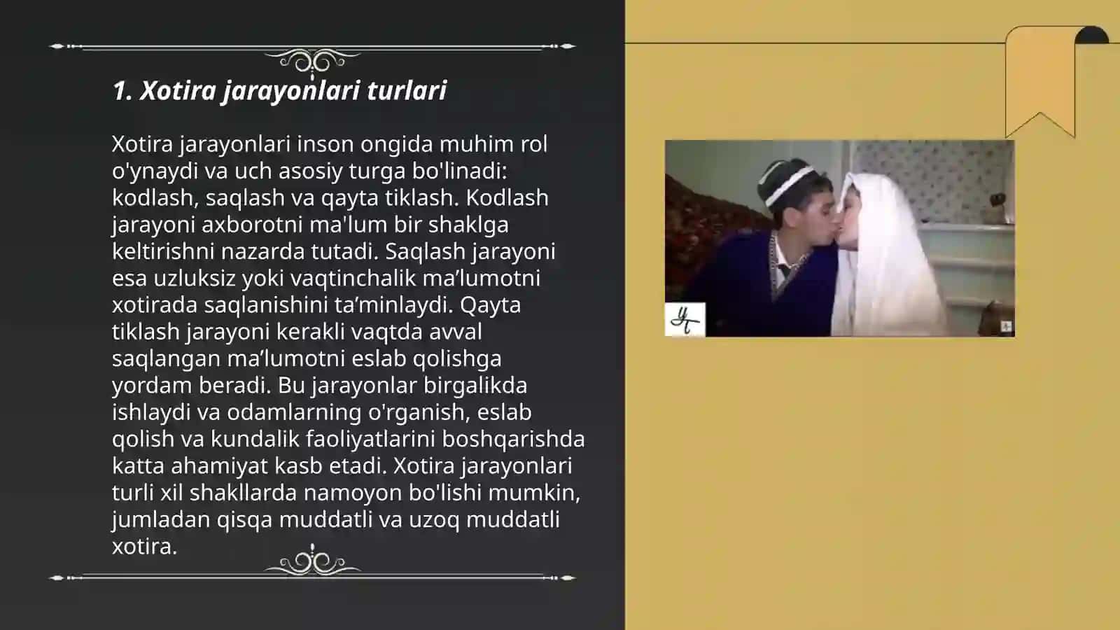 Xotira jarayonlari, esda olib qolish, esga tushirish, esda saqlash, unutish 3