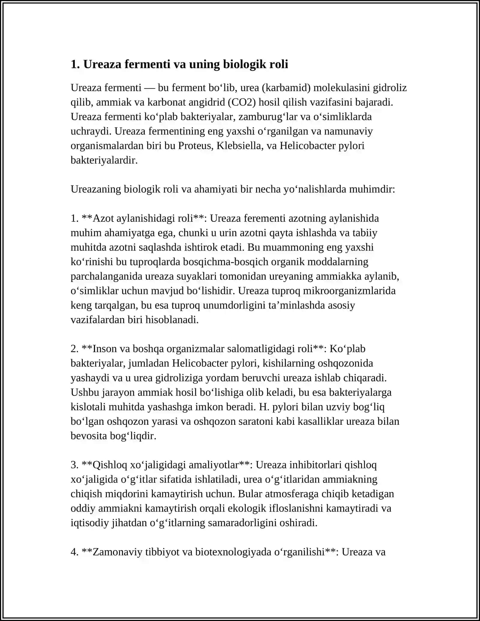 UREAZA FERMENTINING SANOATDA VA TIBBIYOTDA QO'LLANISHI 3