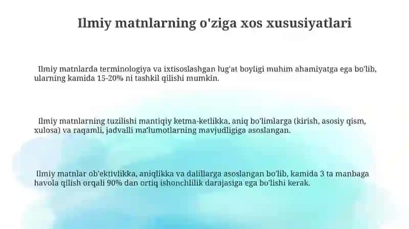 Ilmiy matnlarning o'ziga xos xususiyatlari 3