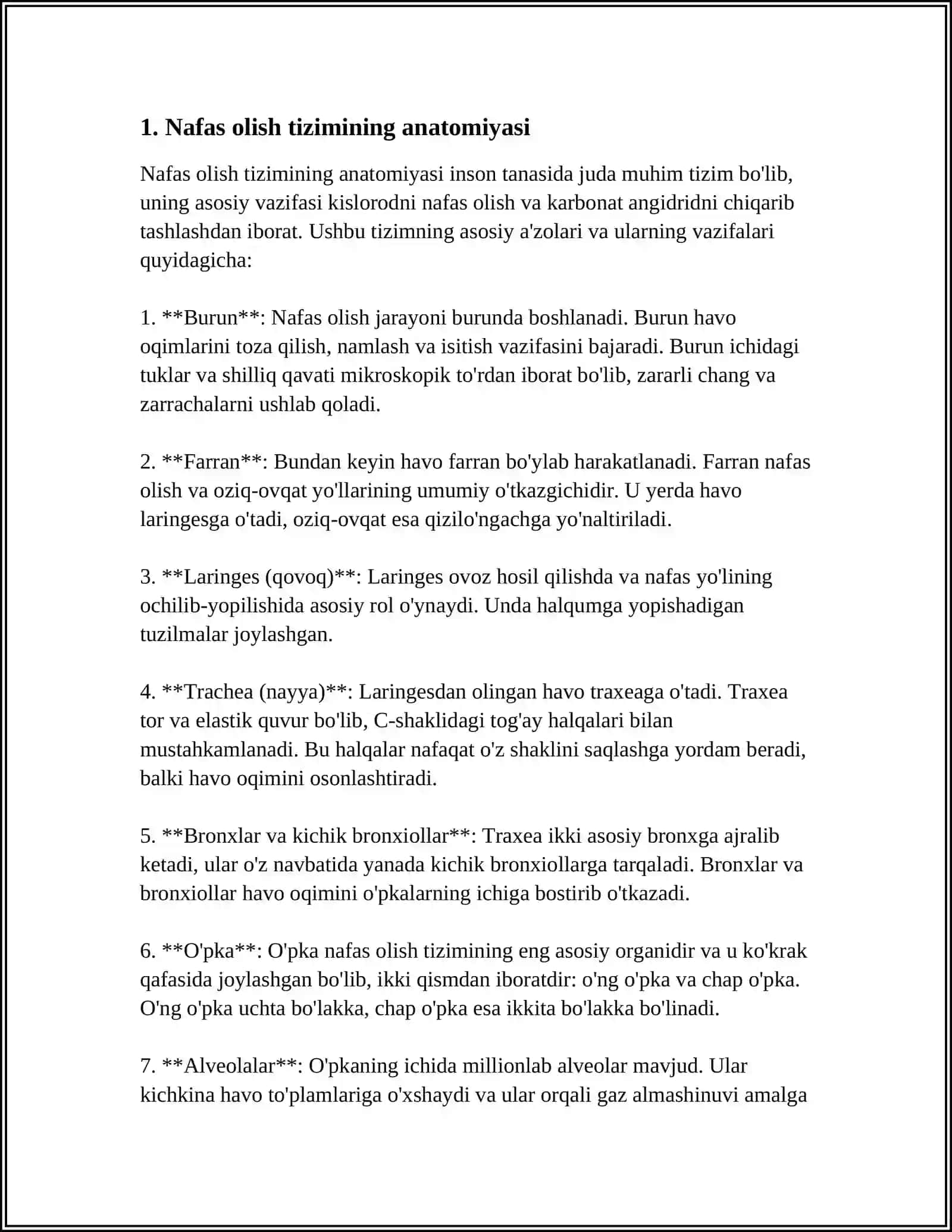 Nafas nafasi bo'limining anatomiyasi 3