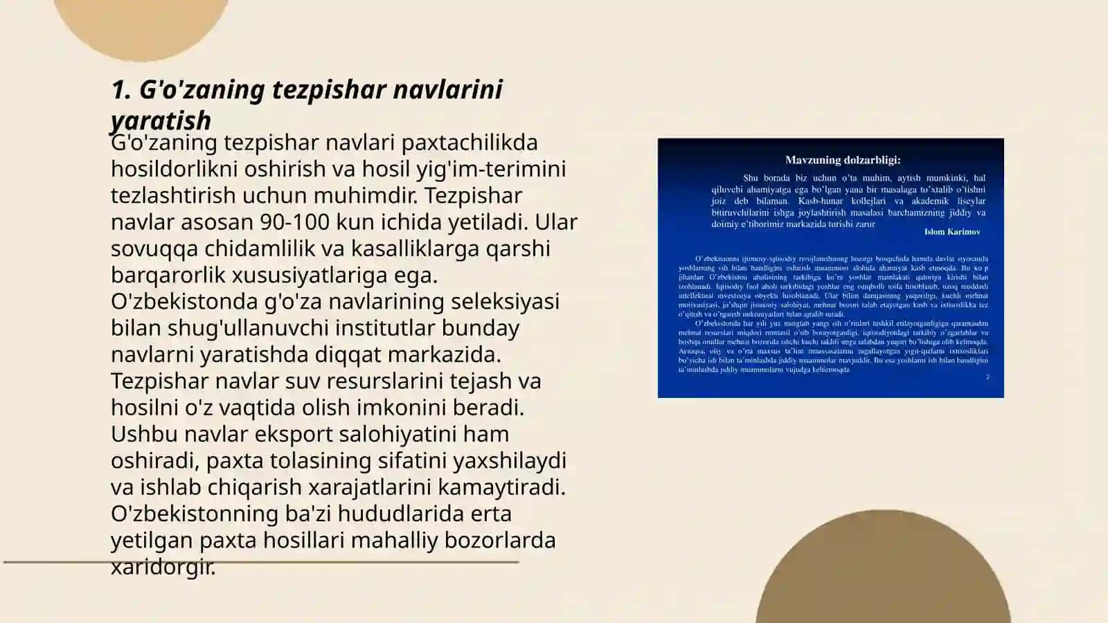 G'o'zaning tezpishar navlarini yaratish 3