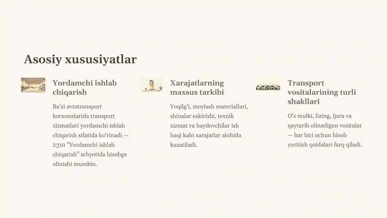 Avtotransport korxonalarida buxgalteriya hisobining xususiyatlari 3