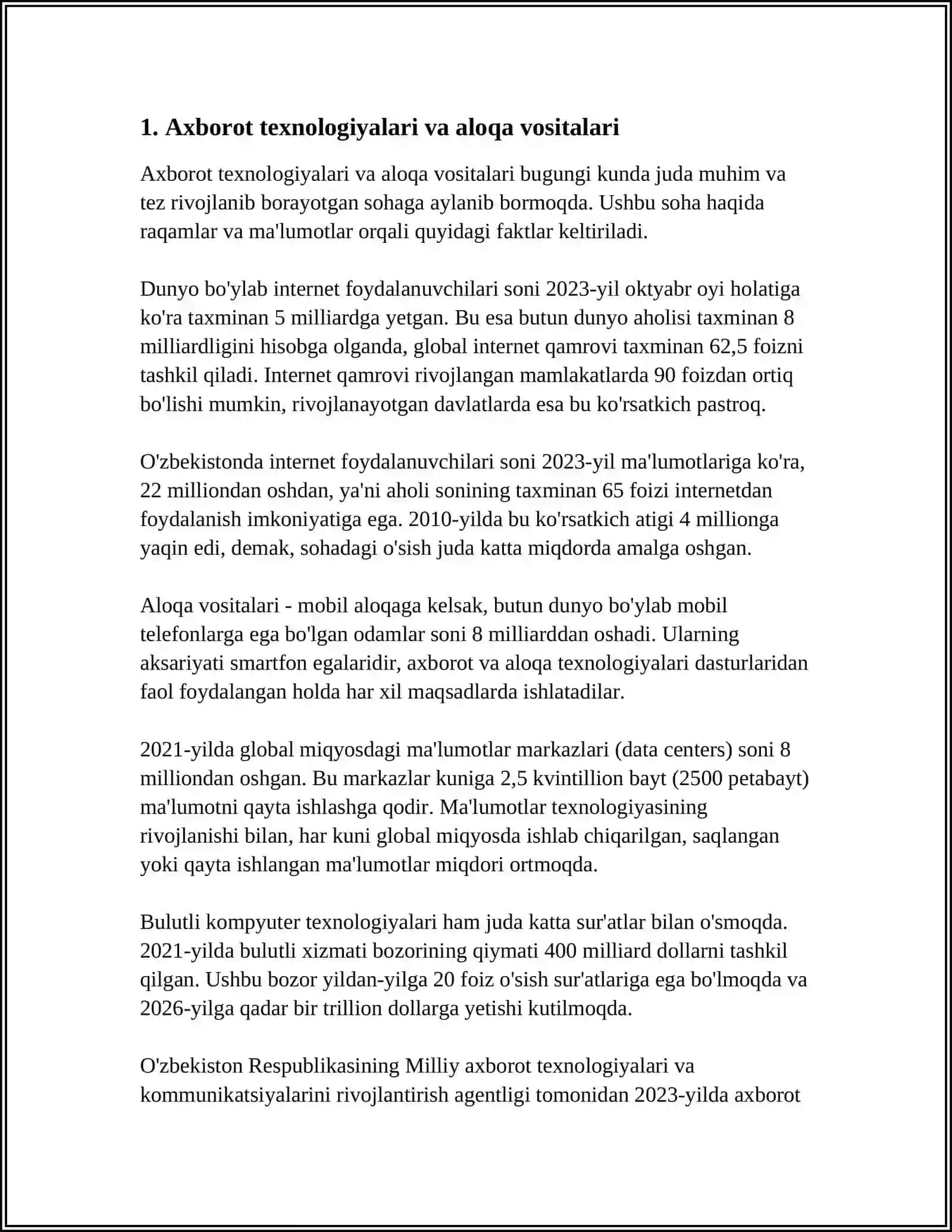 Axborot texnologiyalari va aloqa vositalari 3