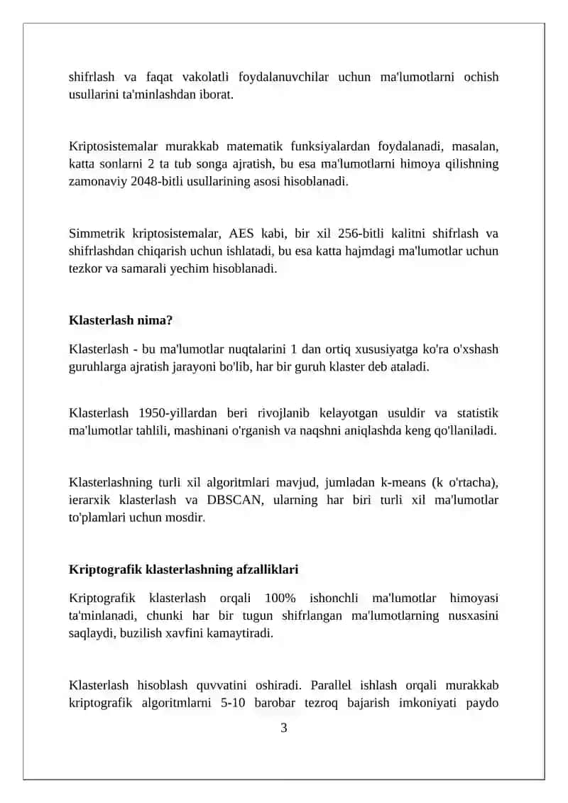 Kriptografiya va kriptotizimlar uchun klaster tuzing 3