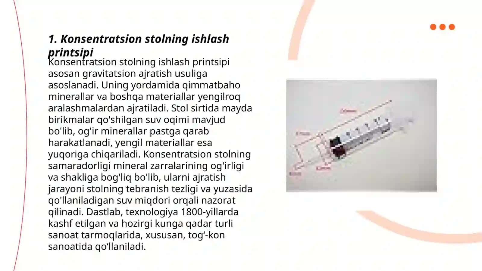 Konsentratsion stollar. Vintli va konusli separatorlar 3