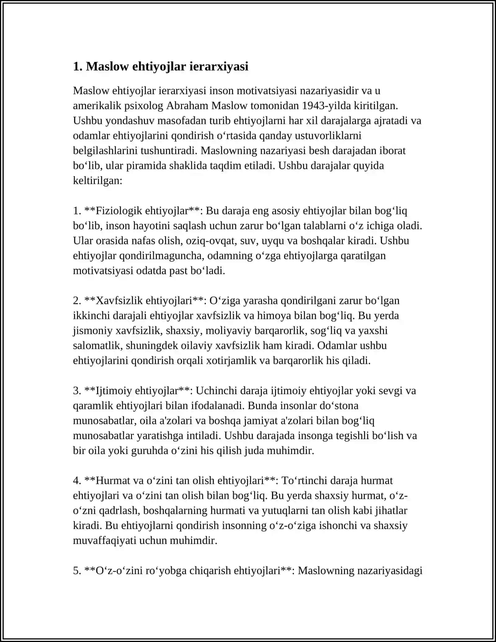 Maslow ehtiyojlar ierarxiyasi 3