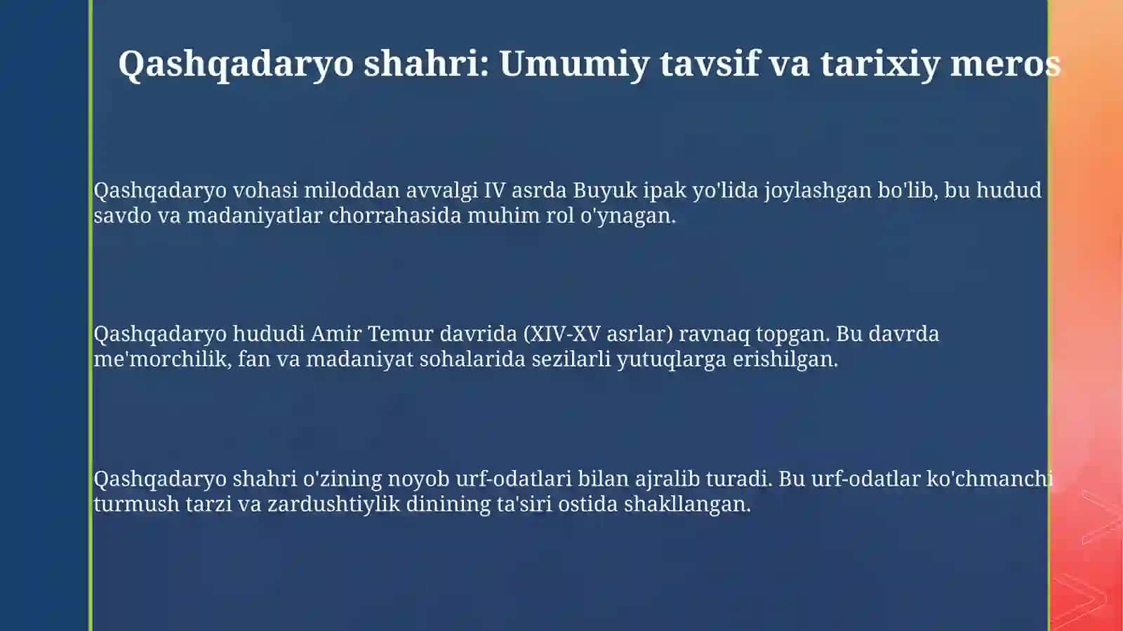 Qashqadaryoshahri,uningmadaniyativaoʻzbekolimlari 3