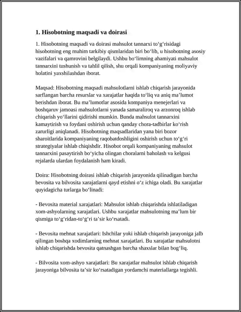 MAHSULOT TANNARXI TOGRISIDAGI HISOBOT 3