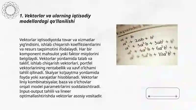 Chiziqli algebra elementlari va ularning iqtisodiyotdagi tatbiqi 3