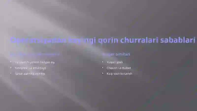 Operatsiyadan keyingi qorin churralari sabablari 3