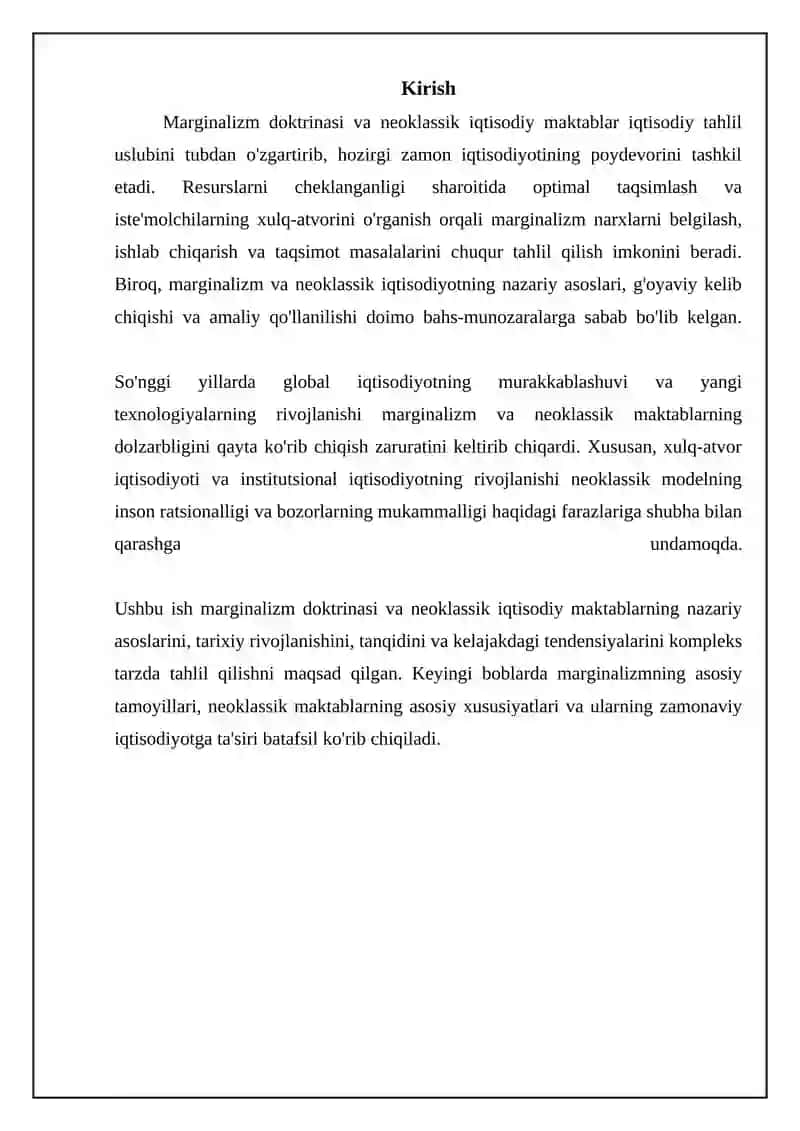 Marginalizm va Neoklassik Iqtisodiyot: Asosiy Tushunchalar va Tamoyillar 3