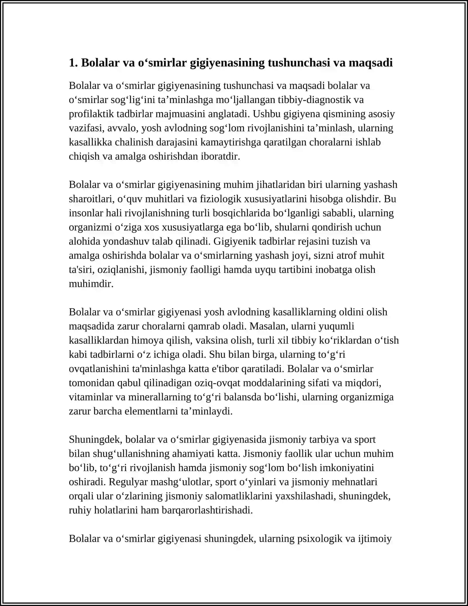BOLALAR VA OʻSMIRLAR GIGIYENASINING UMUMIY ASOSLARI 3