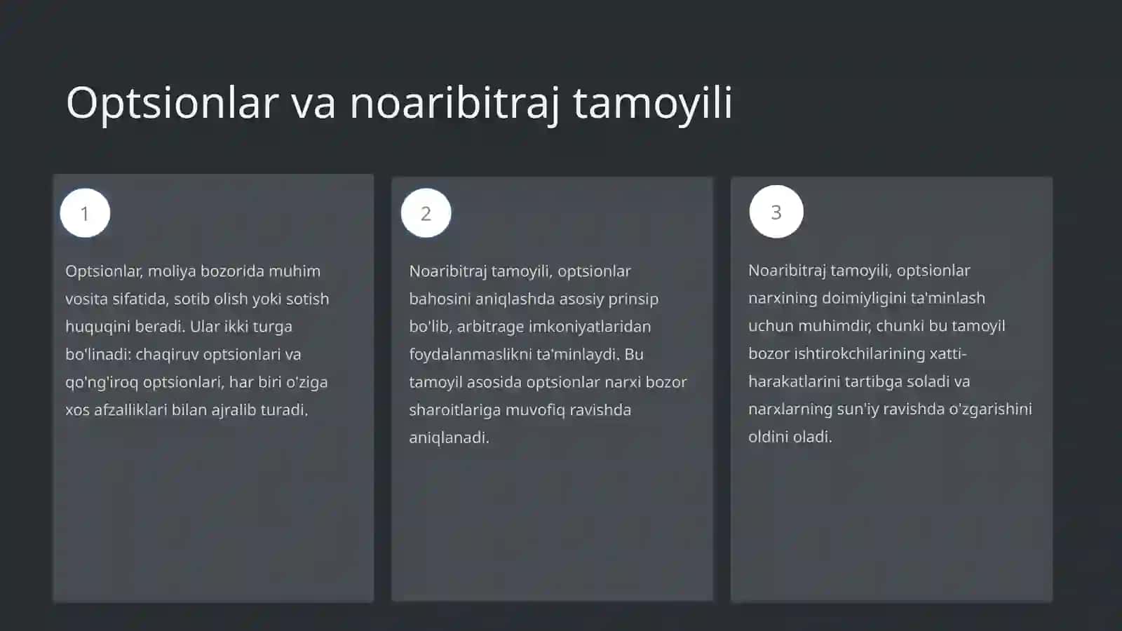 Optsionlar qiymatini noaribitraj tamoyilida baholash 3