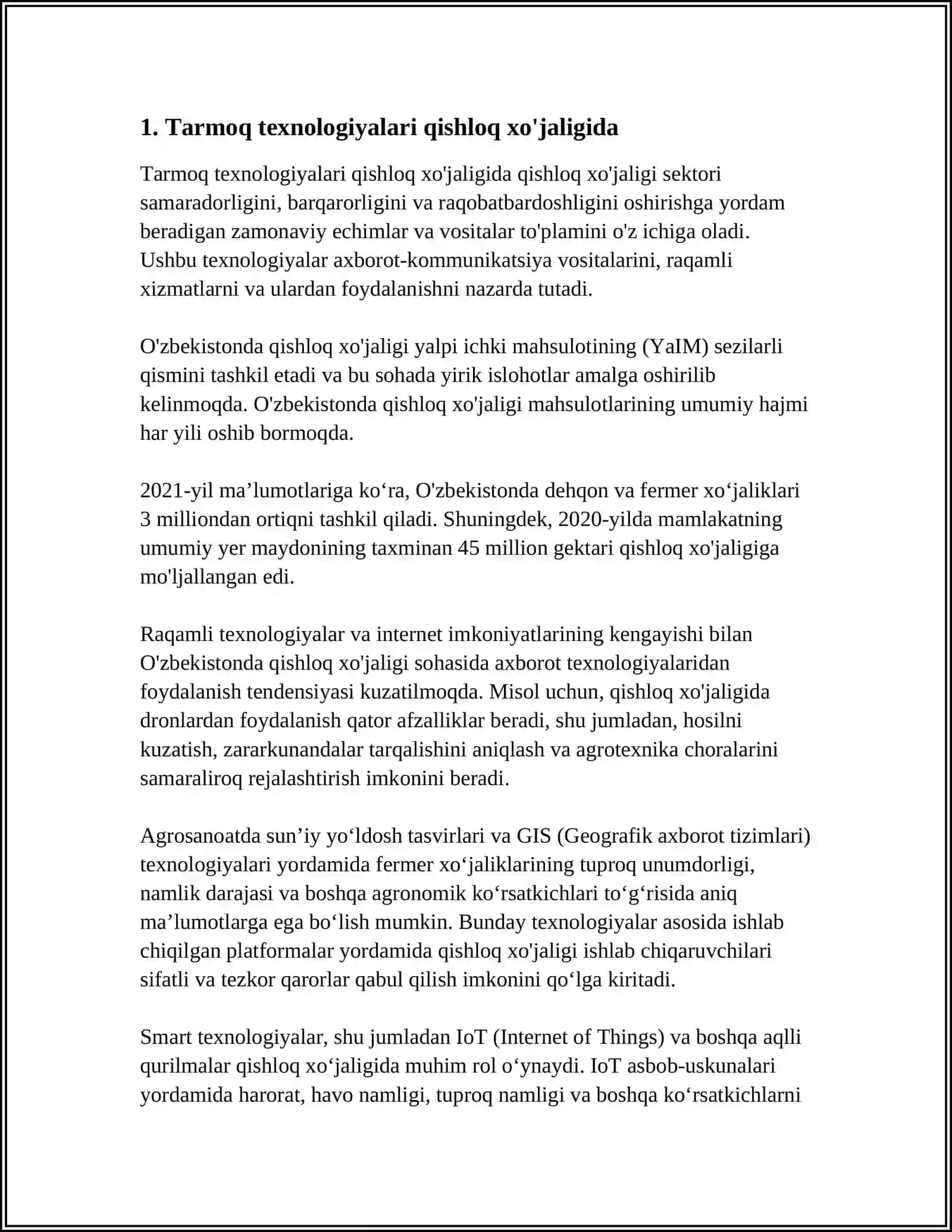 XALQ XO'JALIGINING TURLI SOHALARI VA TARMOQLARIDA TARMOQ TEXNOLOGIYALARIDAN FOYDALANISH YO'LLARI 3