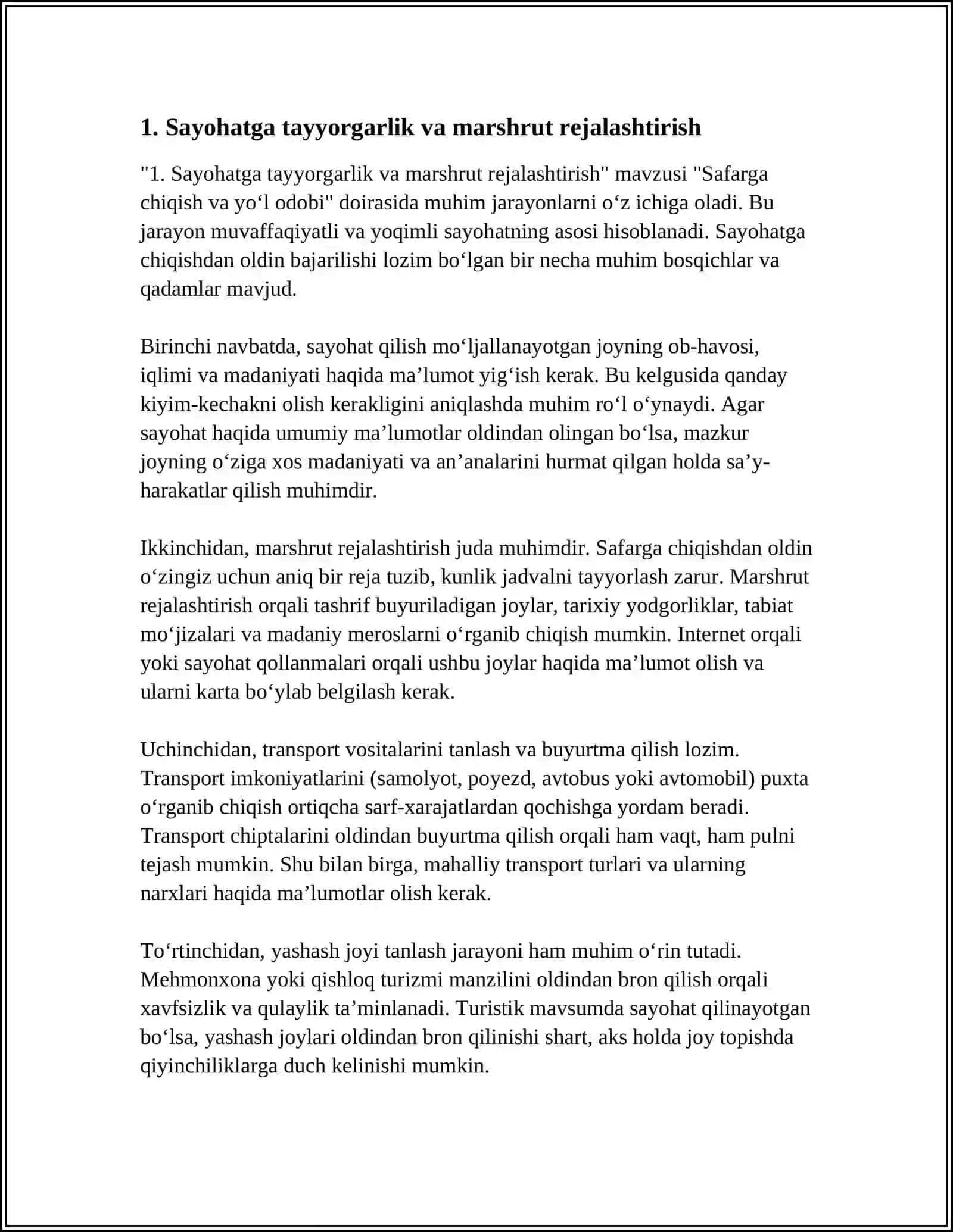 SAFARGA CHIQISH VA YOʻL ODOBI 3
